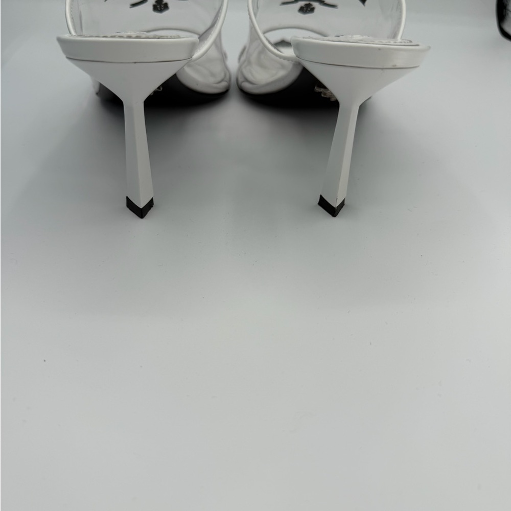 Prada Clear PVC Logo Mule Heels White Pointed Toe Size 38 Italy - Picture 8 of 9